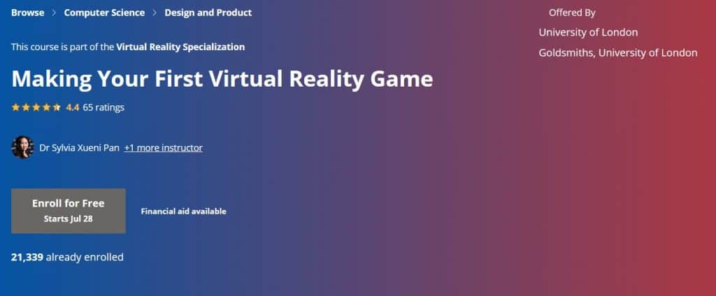 Making your first VR Game - Free course by Coursera